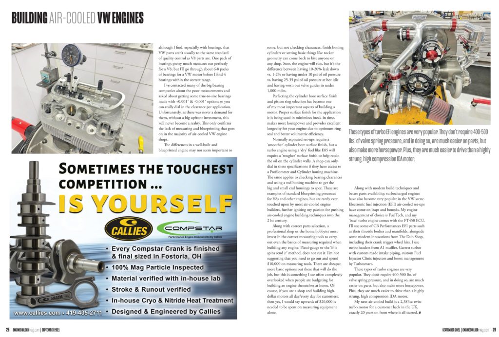 Aircooled Engine ACE Racing Engines - Engine Builder Magazine Sept 2021